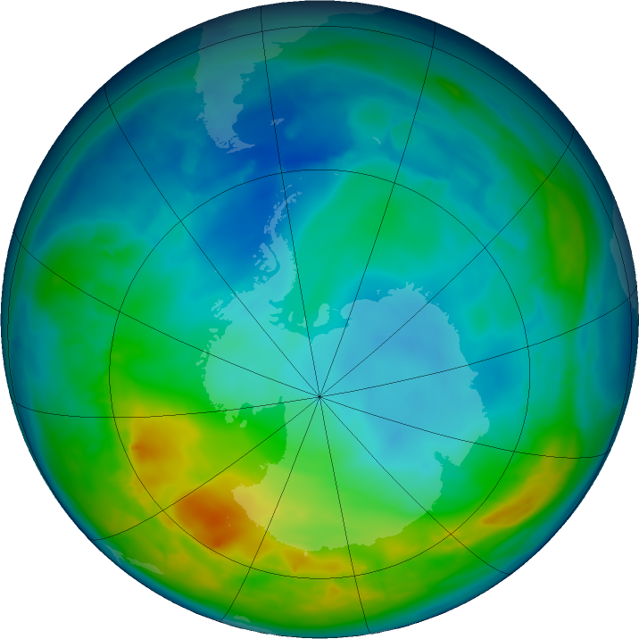 Antarctic ozone map for 18 May 2016